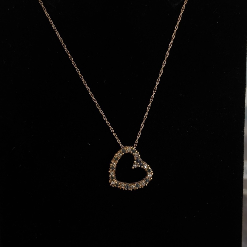 Sterling silver blue stone gold tone heart necklace